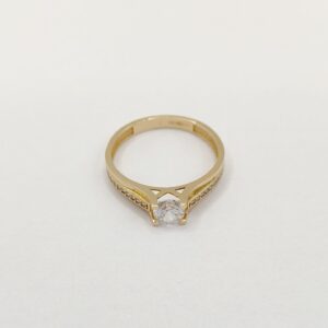 Złoty pierścionek próby 585, 14k, 14 karat, z przezroczystymi cyrkoniami, rozmiar 16,asem,leśnica, wrocław